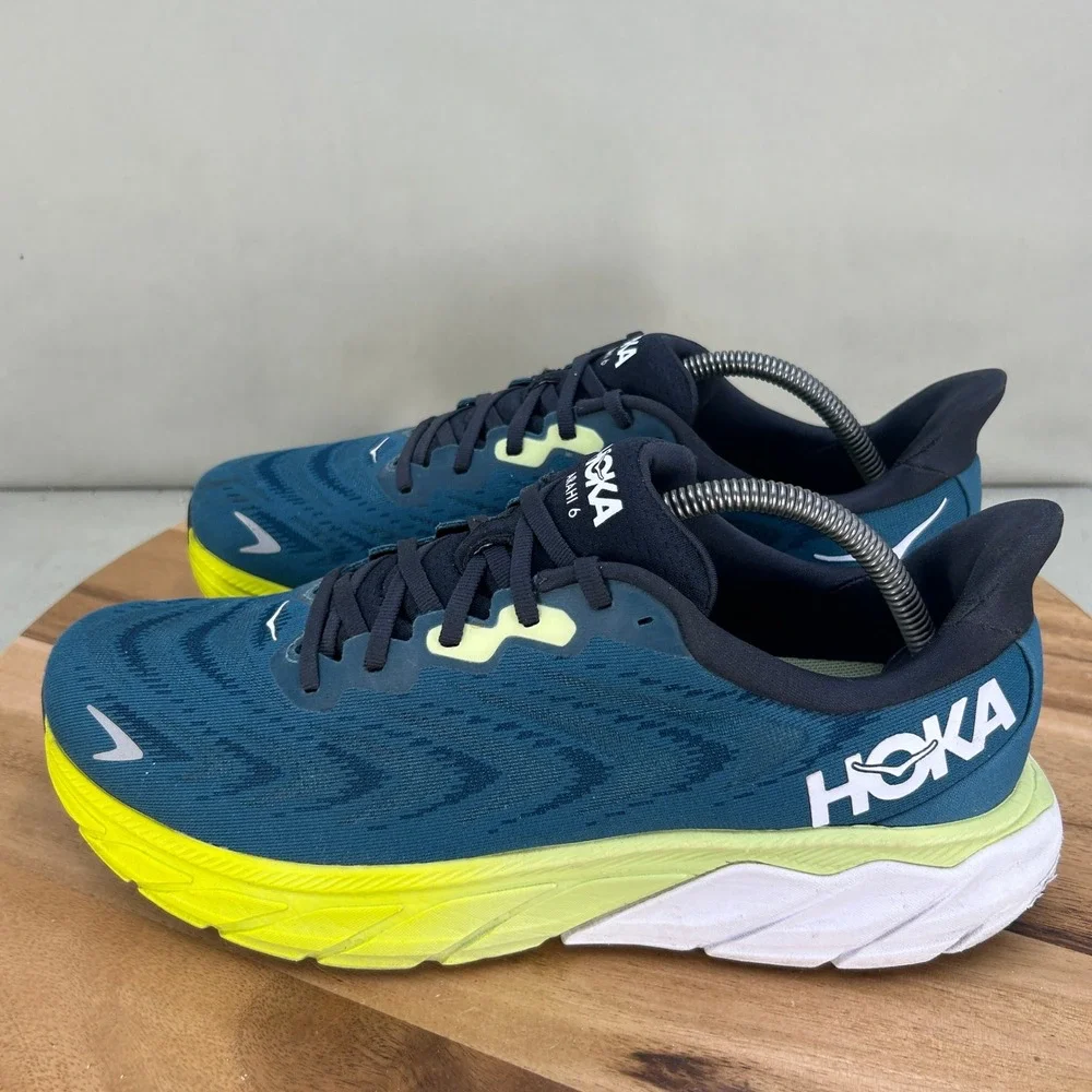 Hoka Arahi 6 Mens Running Shoes Blue Yellow Cushioned Size 10.5 D Comfort